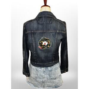 Upcycled Medusa Graphic Back Patch Denim Jacket Express Large